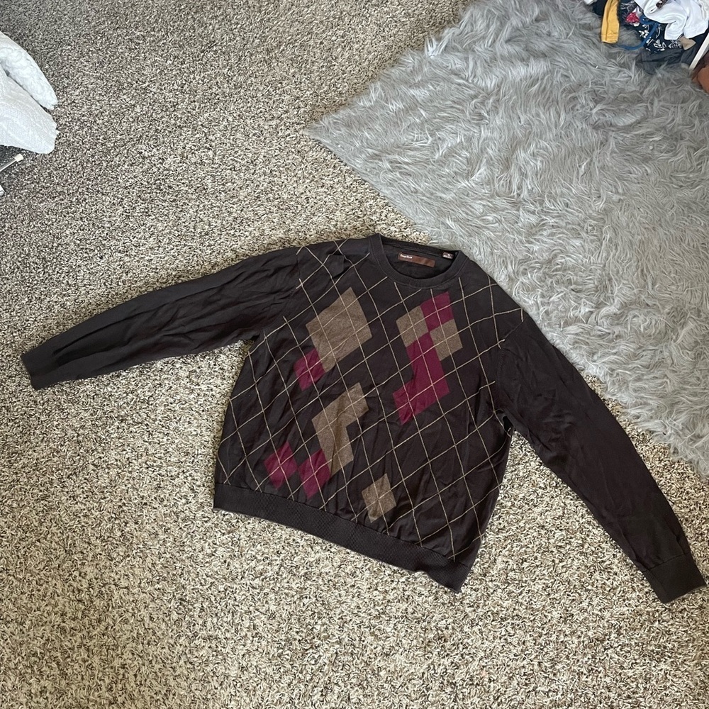 Perry Ellis Plaid Sweater Size XL Brown